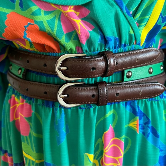 Oscar de la Renta Vintage Double Buckle Leather Belt , M main image 9